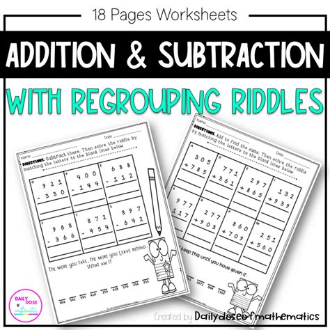 3 Digit Addition And Subtraction With Regrouping Riddles Math Puzzle Activity For Grade 2 To 5