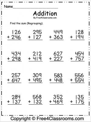 3 Digit Addition With Regrouping Worksheets Worksheets For Kindergarten