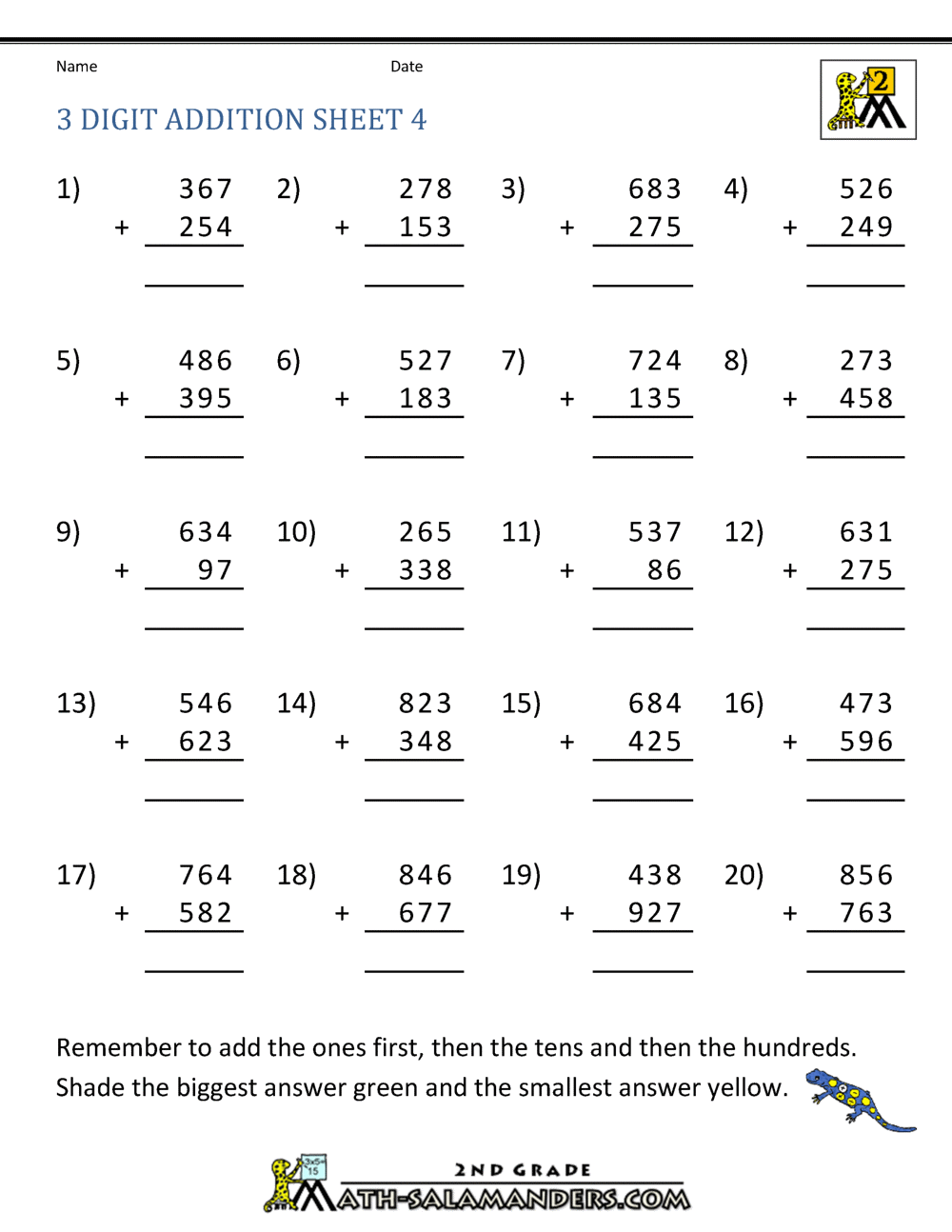 3 Digit Addition Worksheets With Regrouping Math Worksheets Printable