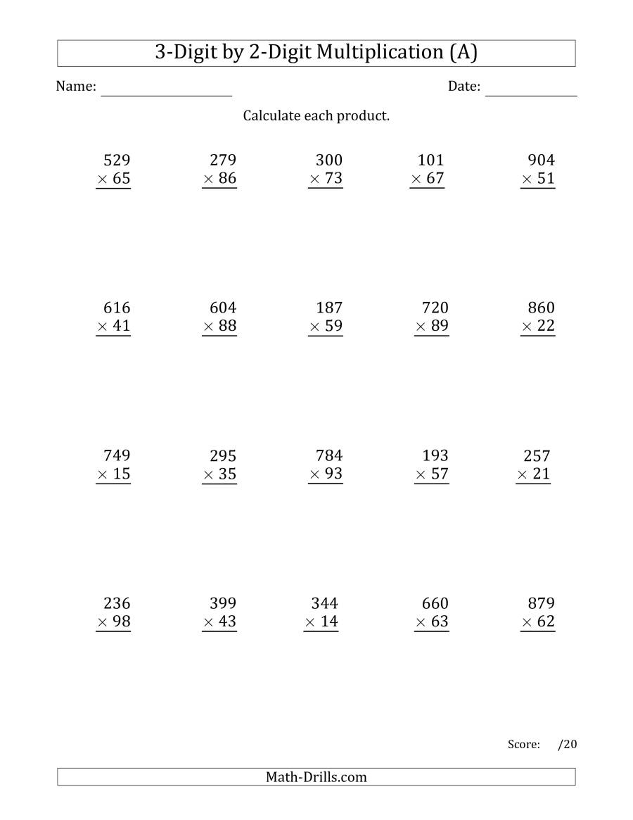 3 Digit By 1 Digit Multiplication Assessment Worksheets Expertuition