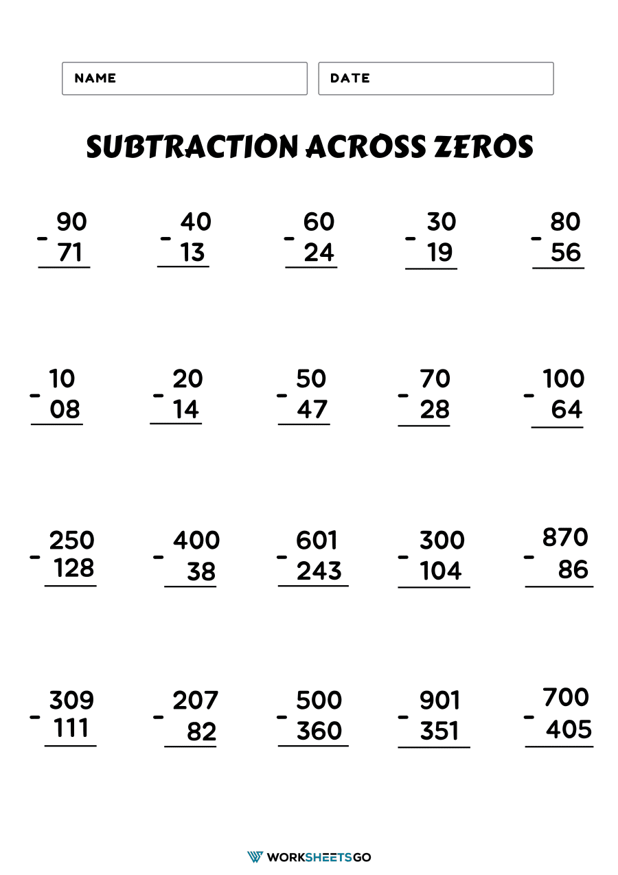 3 Digit Subtracting Across Zeros In The Middle Ones Sometimes Need