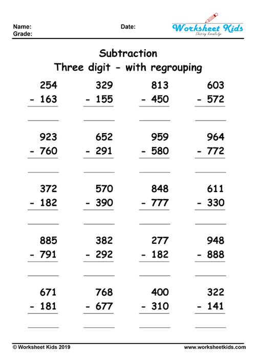 3 Digit Subtraction Regrouping Worksheet Pdf Large Print 3 Digit Minus 2 Digit Subtraction A