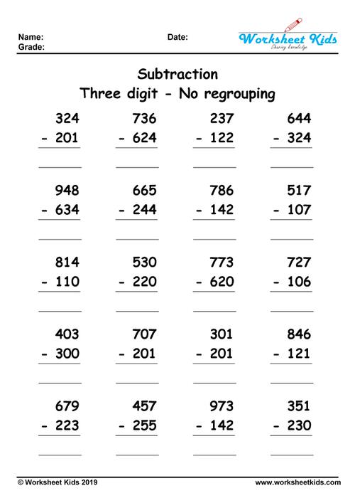 3 Digit Subtraction Regrouping Worksheet Pdf Large Print 3 Digit