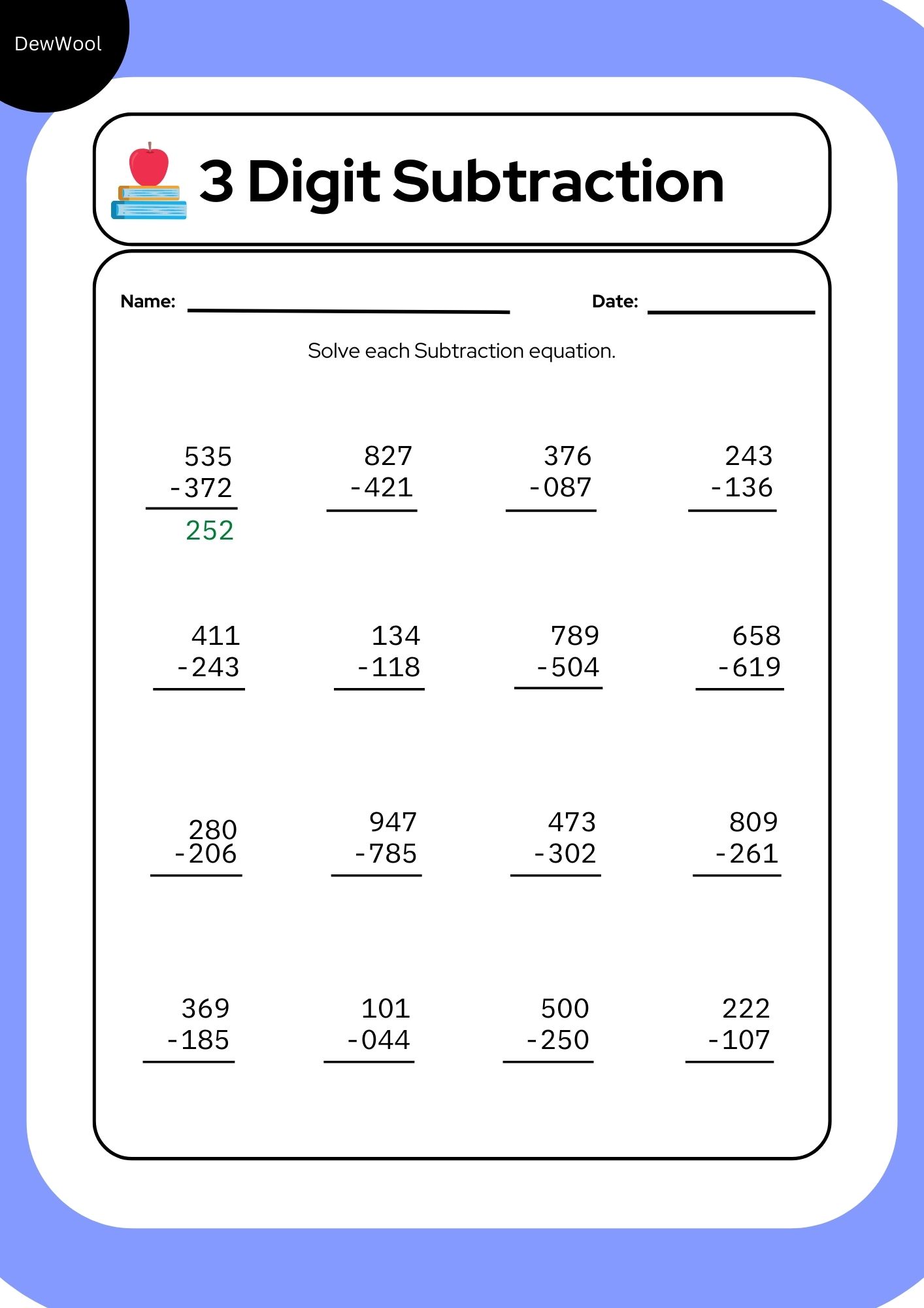 3 Digit Subtraction With Regrouping Worksheets 3Rd Grade Kidsworksheetfun