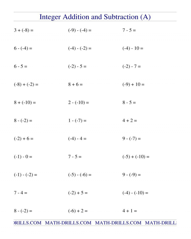 30 Integer Addition And Subtraction Worksheet Worksheets Decoomo