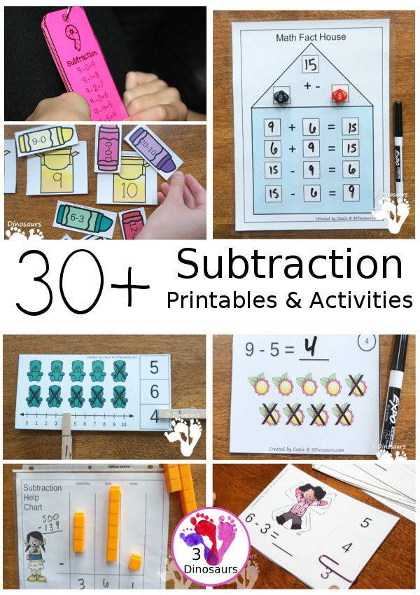 30 Subtraction Printables Activities 3 Dinosaurs