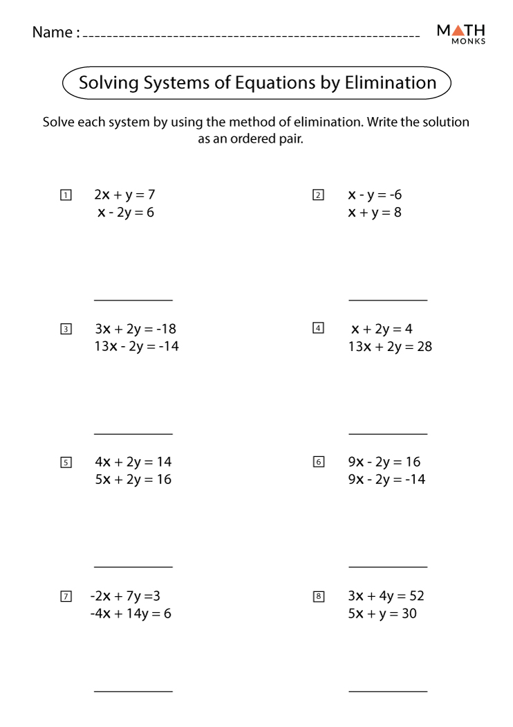 34 Solving Systems Of Equations By Elimination Worksheet Support