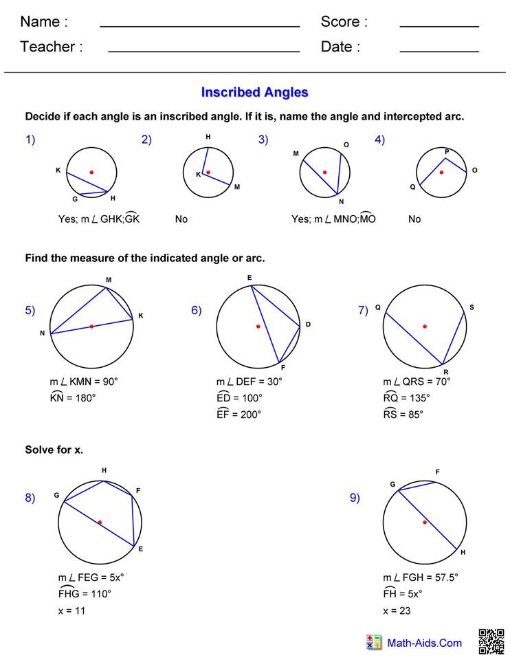 39 Inscribed Angles Worksheet With Answers Worksheet Master