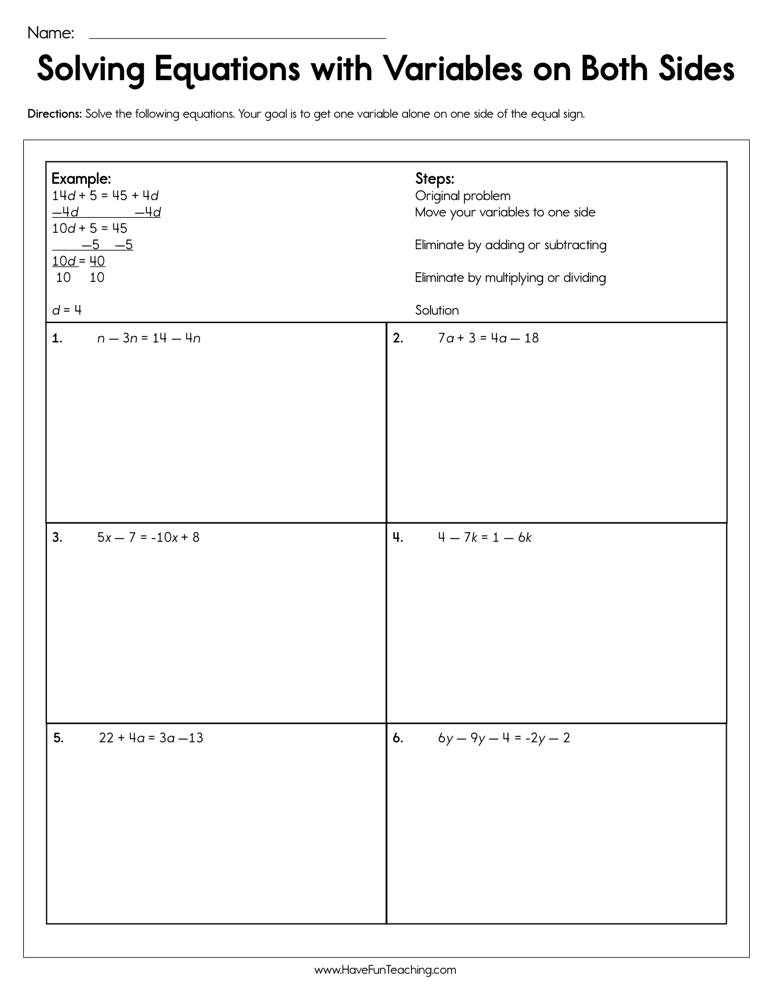 39 Solving Equations With Variables On Both Sides Worksheet Answers