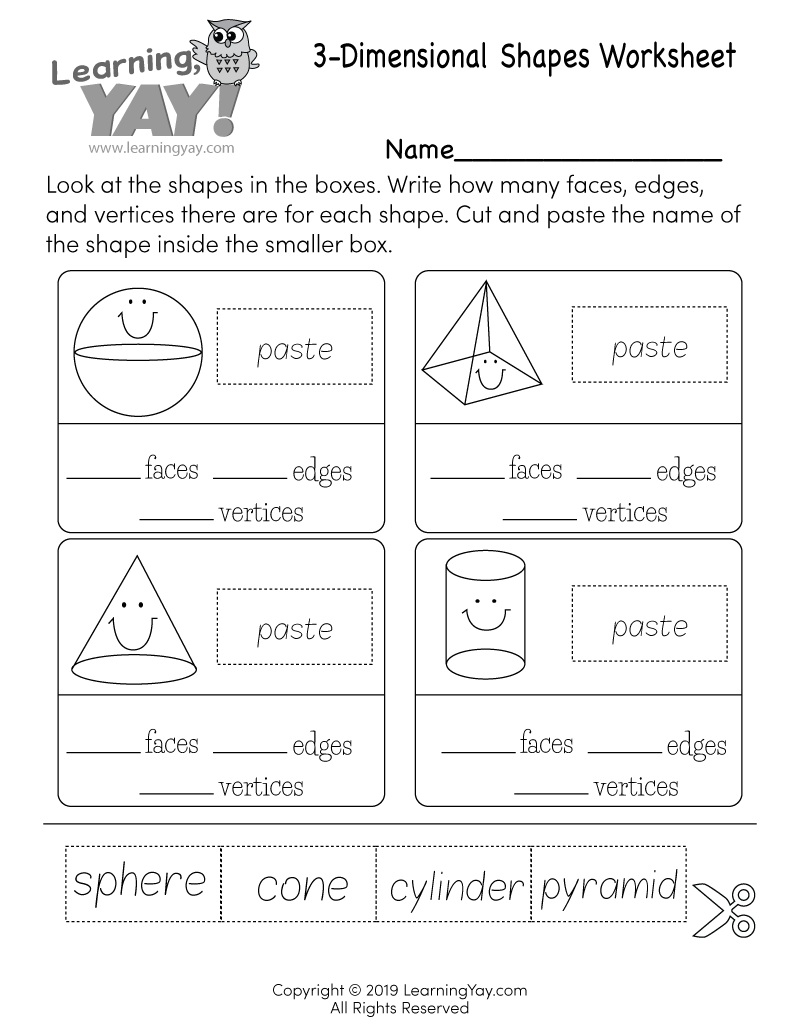 3D Shape Worksheets For First Grade