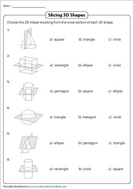 3D Shapes Cross Sections Worksheets