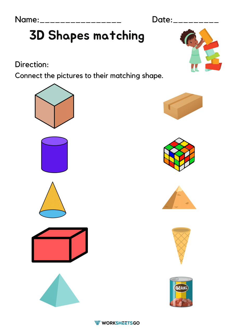 3D Shapes Matching Worksheets Worksheetsgo