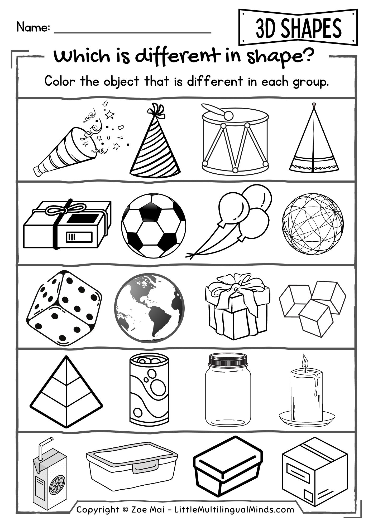 3D Shapes Practice Sheets For Preschool Pre K Kindergarten Color Trace Games Made By Teachers