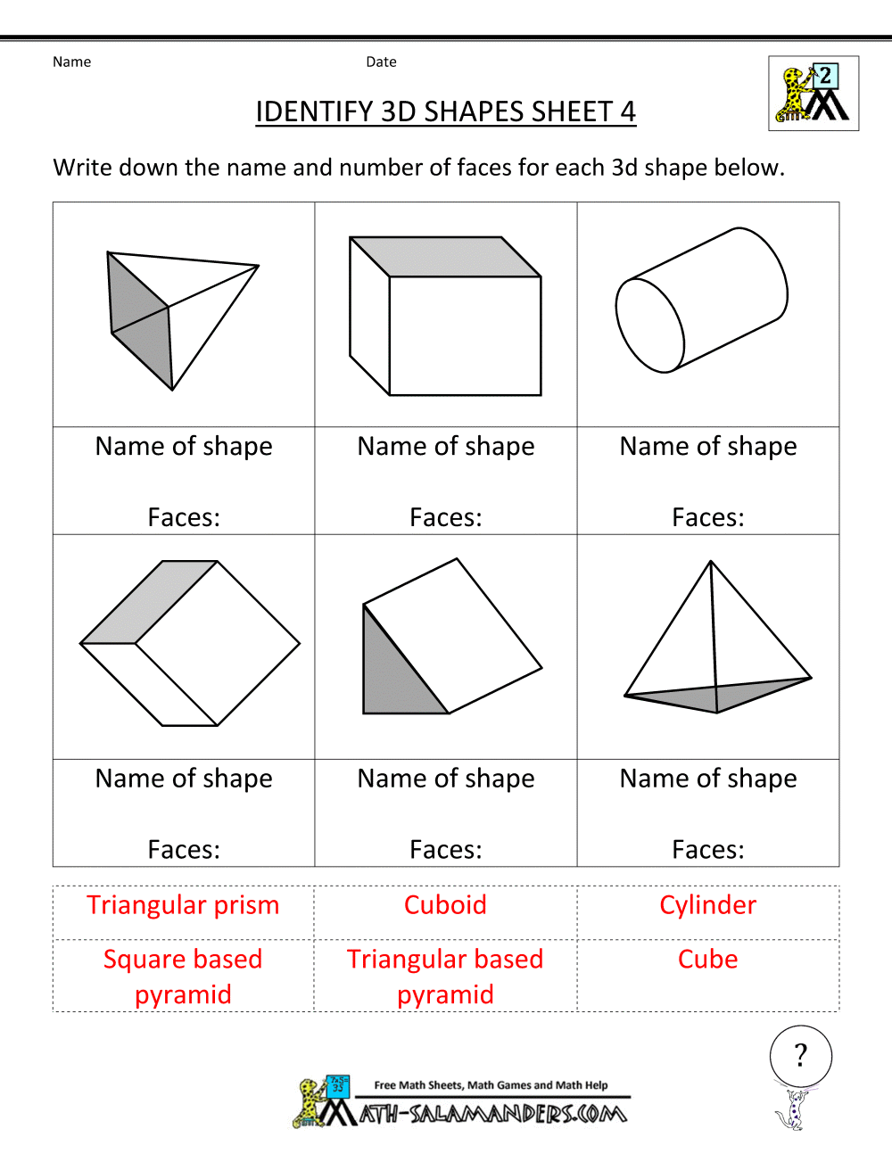 3D Shapes Worksheets Math Worksheets