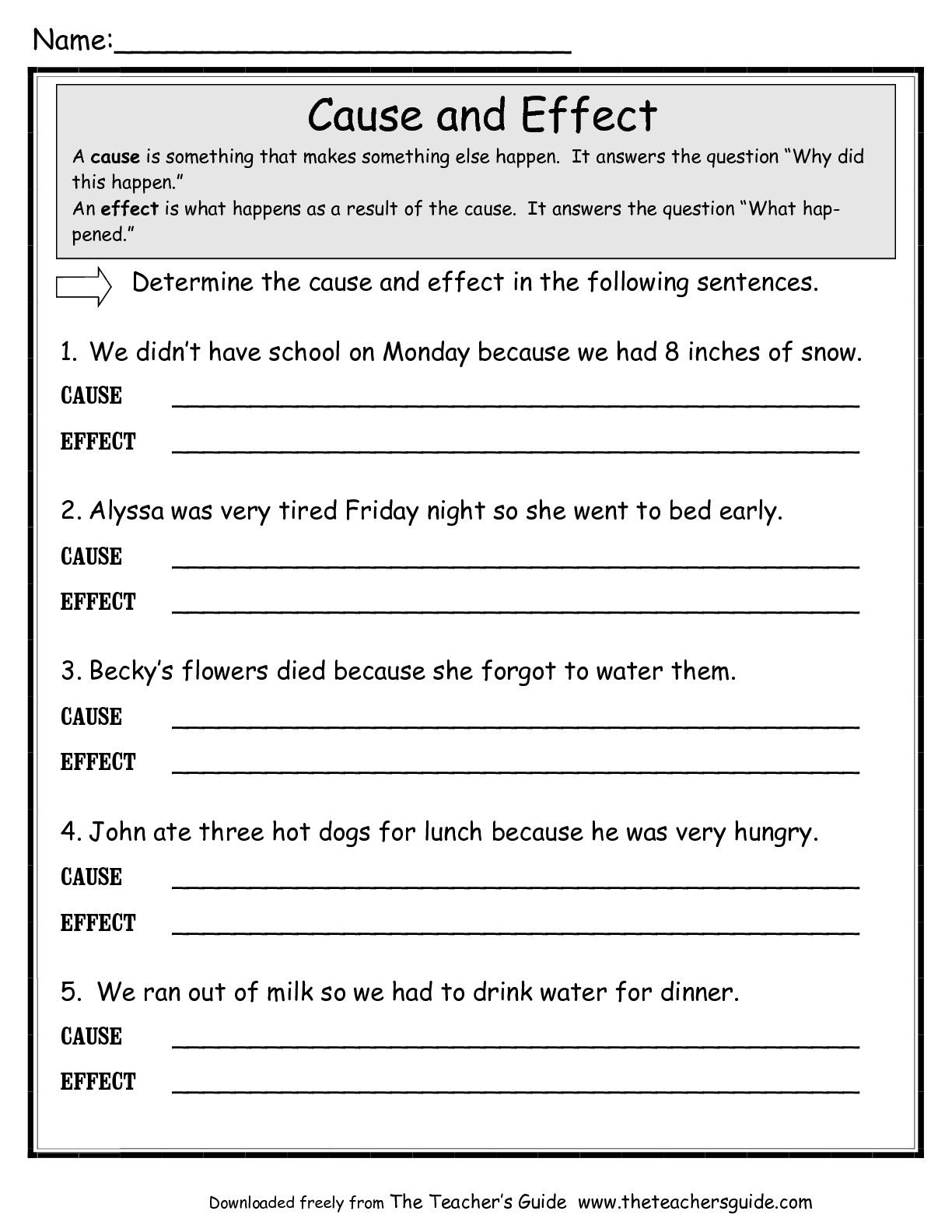 3Rd Grade Cause And Effect Worksheets