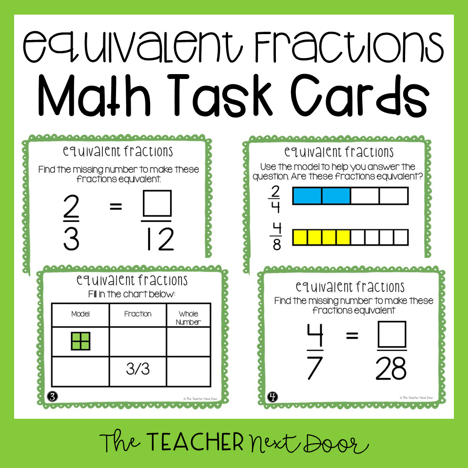 3Rd Grade Equivalent Fractions Task Cards Equivalent Fractions Math