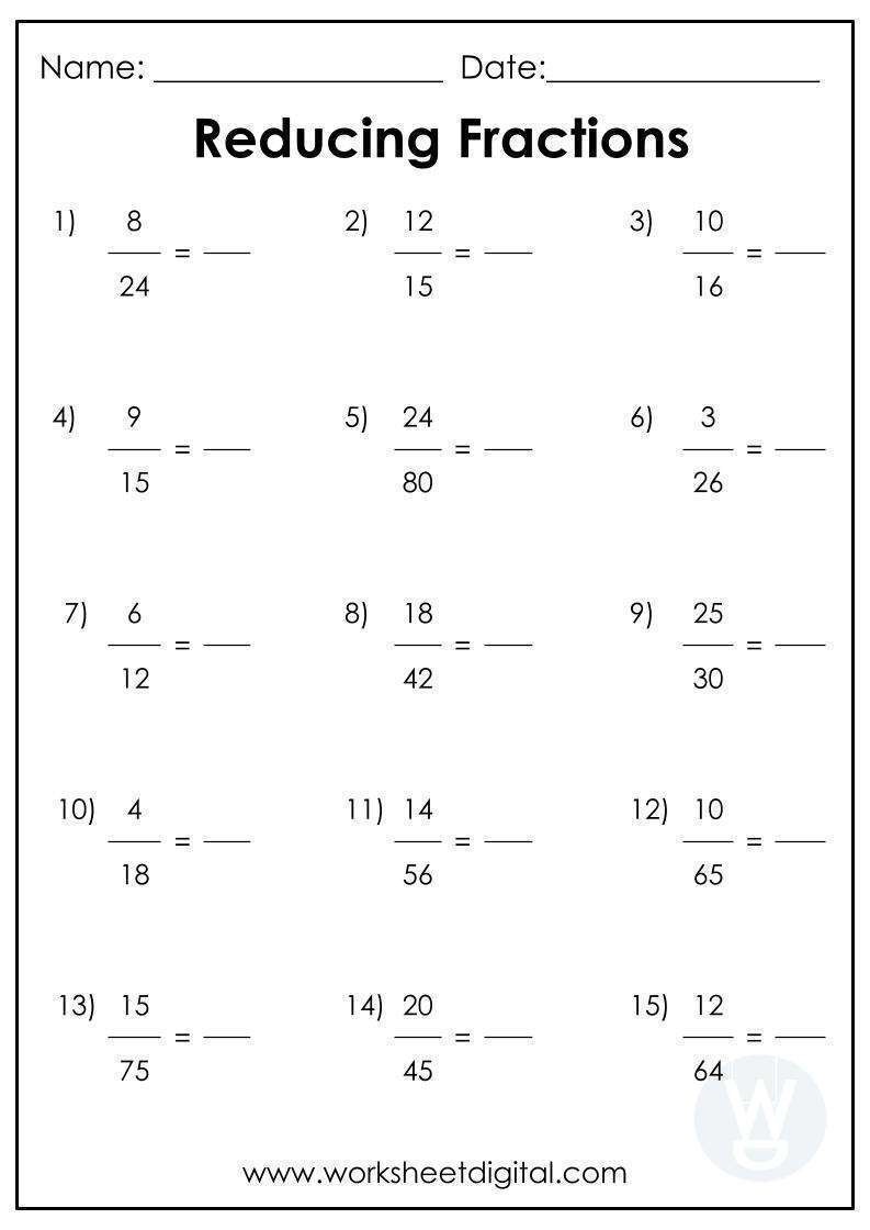 3Rd Grade Fractions Reduce Worksheet