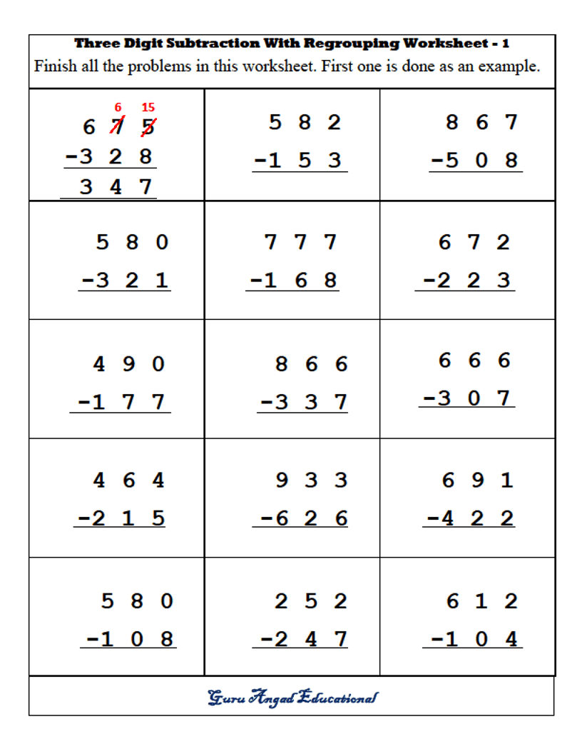 3Rd Grade Math Worksheets Subtraction With Regrouping Kidsworksheetfun