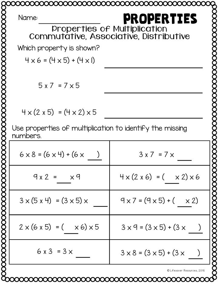 3Rd Grade Multiplication Printable Worksheets Properties Of Multiplication Worksheets