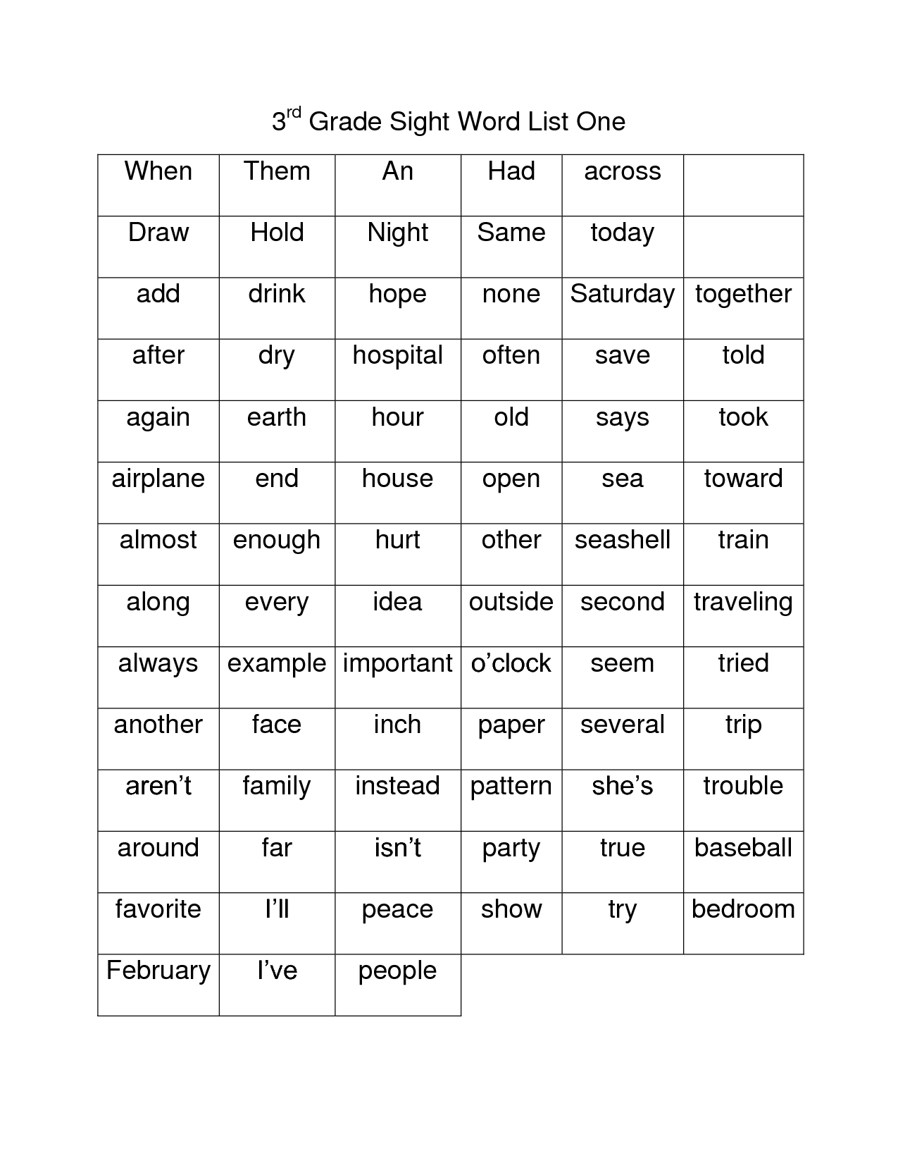 10 Free Printable 3rd Grade Sight Words Worksheets