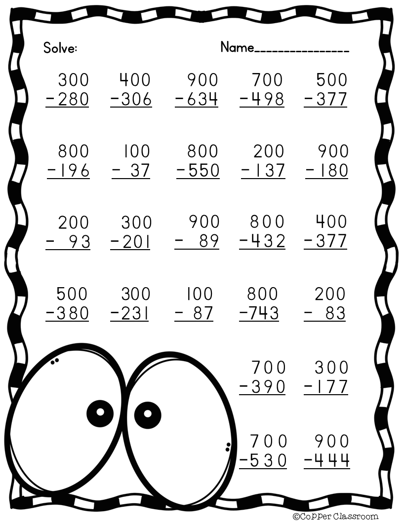 3Rd Grade Subtraction Across Zeros Worksheet Free Printable Practice