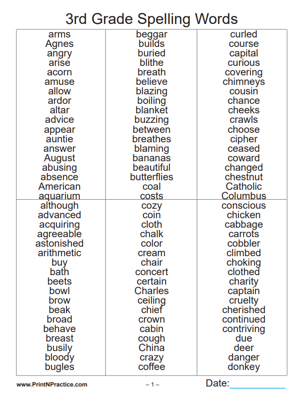 3Rd Grade Vocabulary List