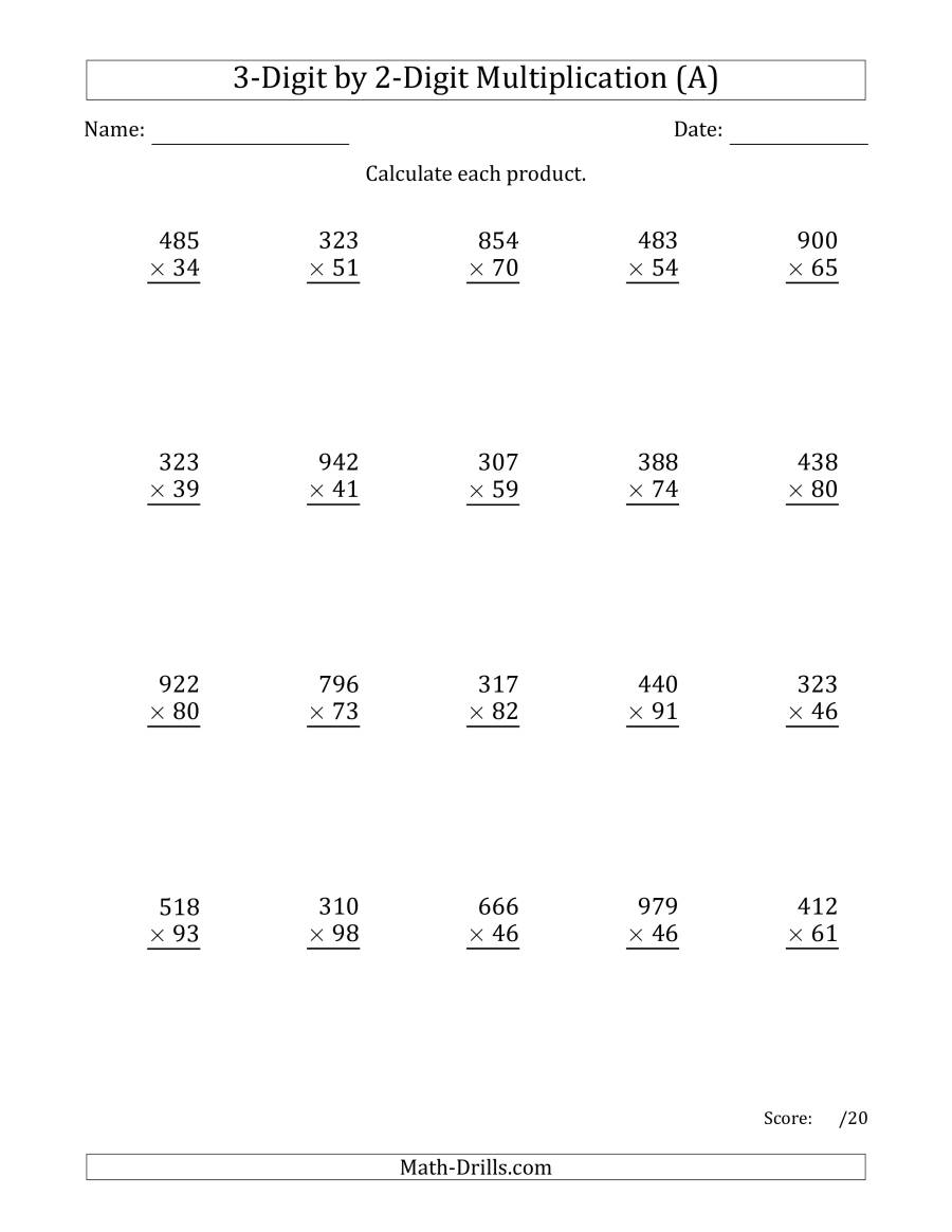 3X2 Multiplication Worksheets Free Printable