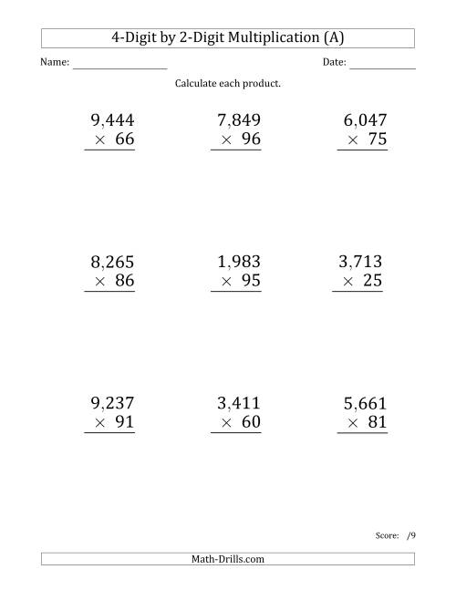 4 Digit By 2 Digit Multiplication Worksheets