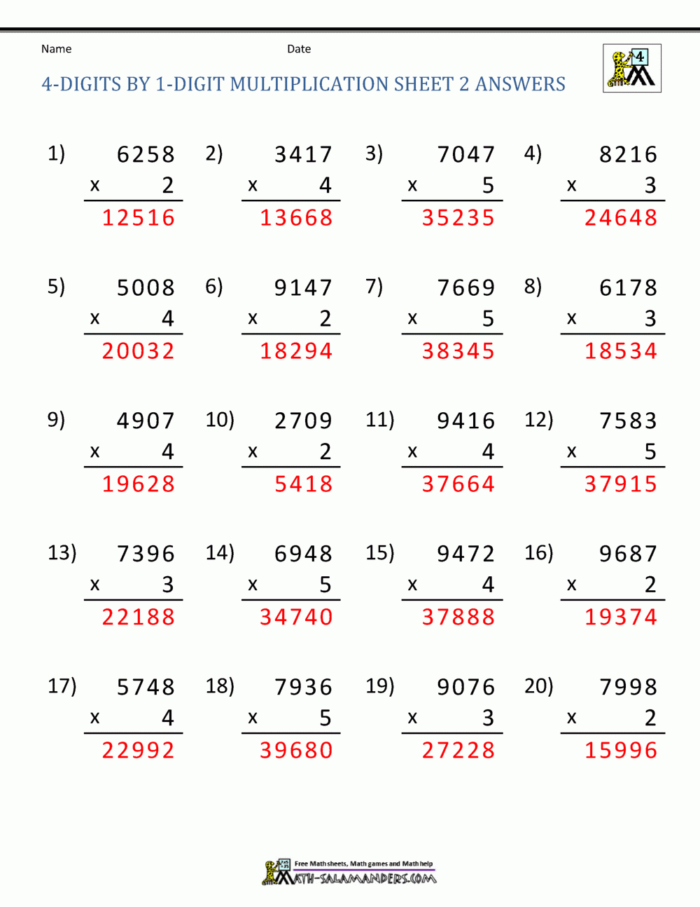 4 Digit Multiplication Worksheets Free Printable