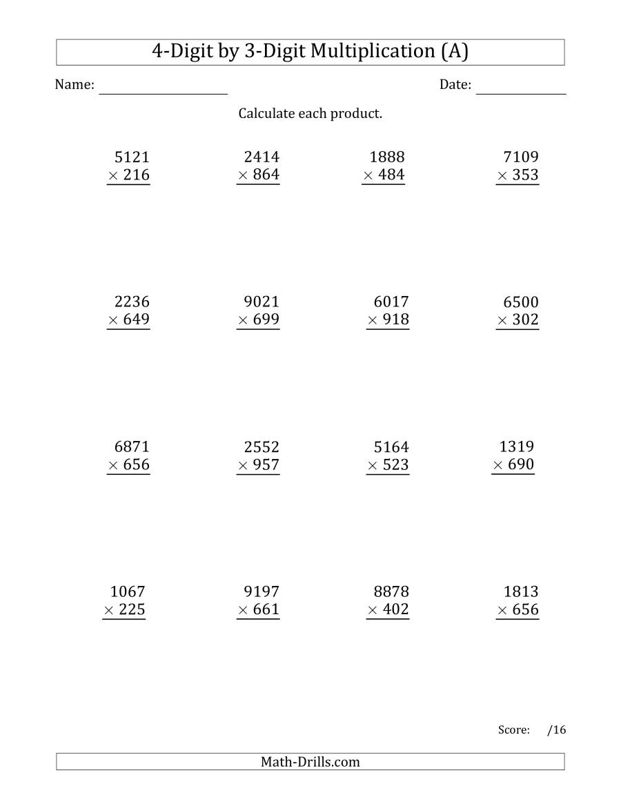 4 Digit Multiplication Worksheets Times Tables Worksheets