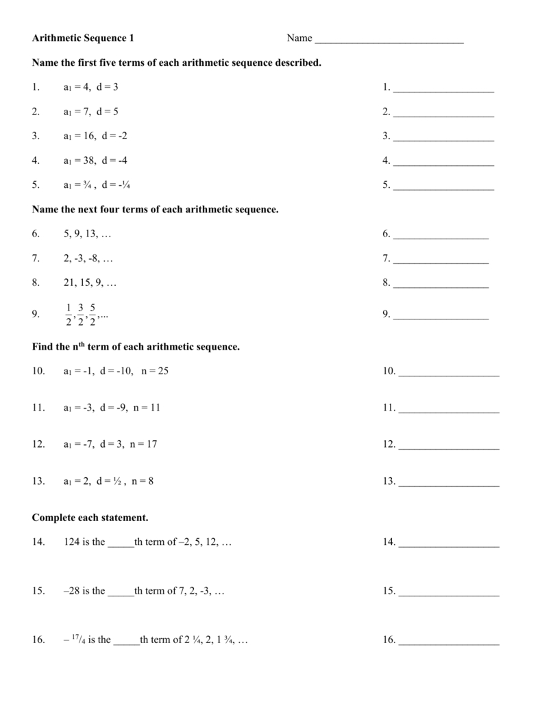 43 Arithmetic Sequence Worksheet Answers Worksheet Online