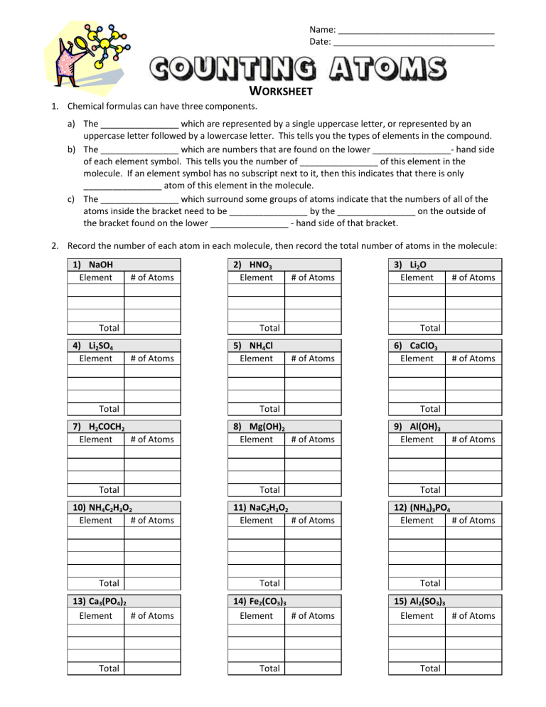 43 Chemistry Counting Atoms In Compounds Worksheet 7 0 1 Answers Key Worksheet For Fun