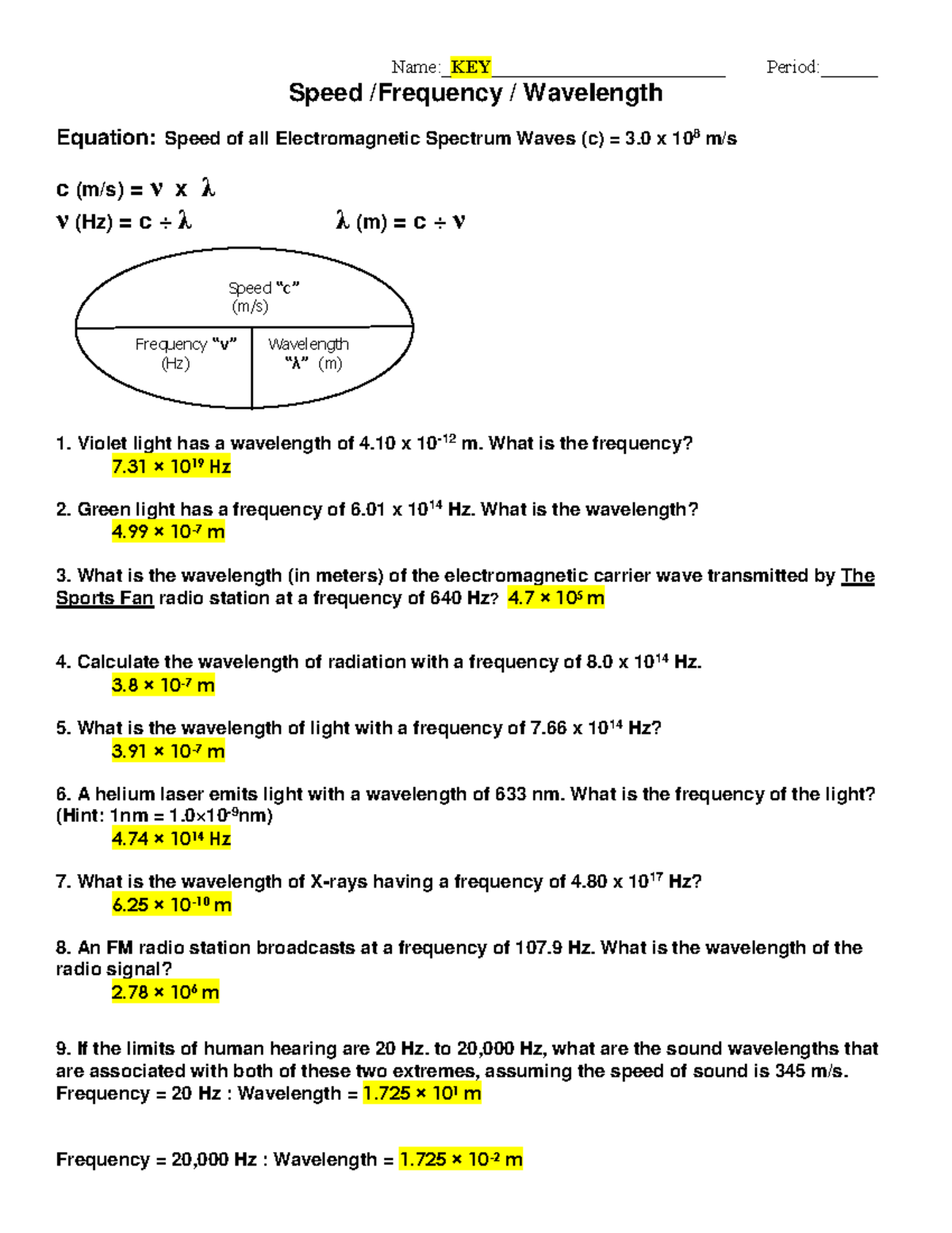 43 Energy Frequency Wavelength Worksheet Answers Worksheet Online