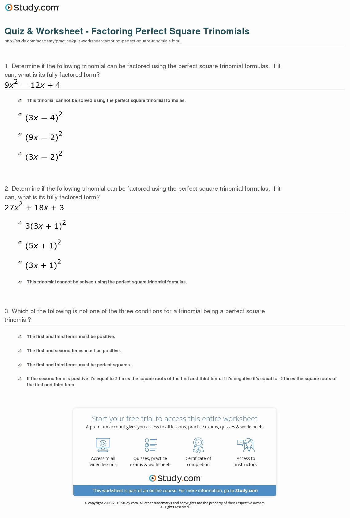 46 Factoring Quadratic Trinomials Worksheet