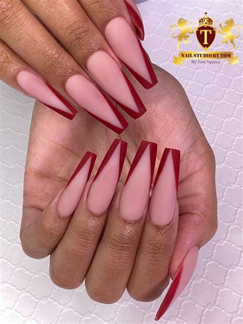 46 Stunning V French Tip Nails For 2023 Cute Manicure Burgundy Acrylic Nails French Tip