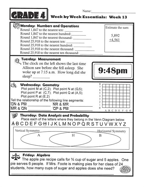 4Th Grade Assignment Sheet