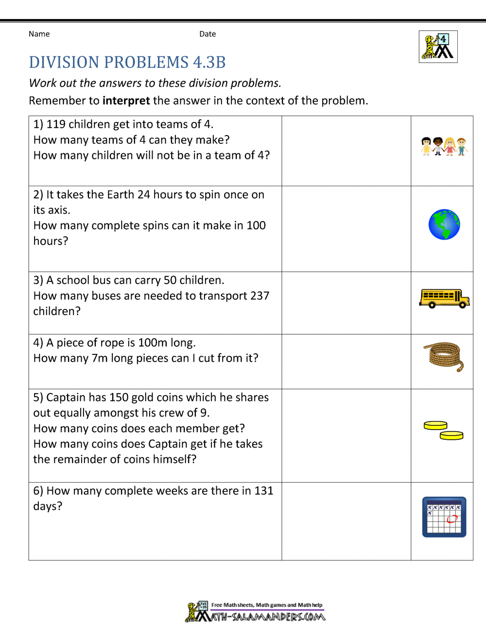 4Th Grade Division Word Problems