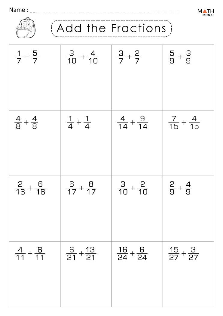 4Th Grade Fractions Worksheets Math Monks