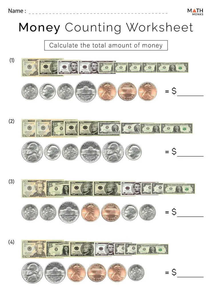 4Th Grade Money Worksheets Math Monks