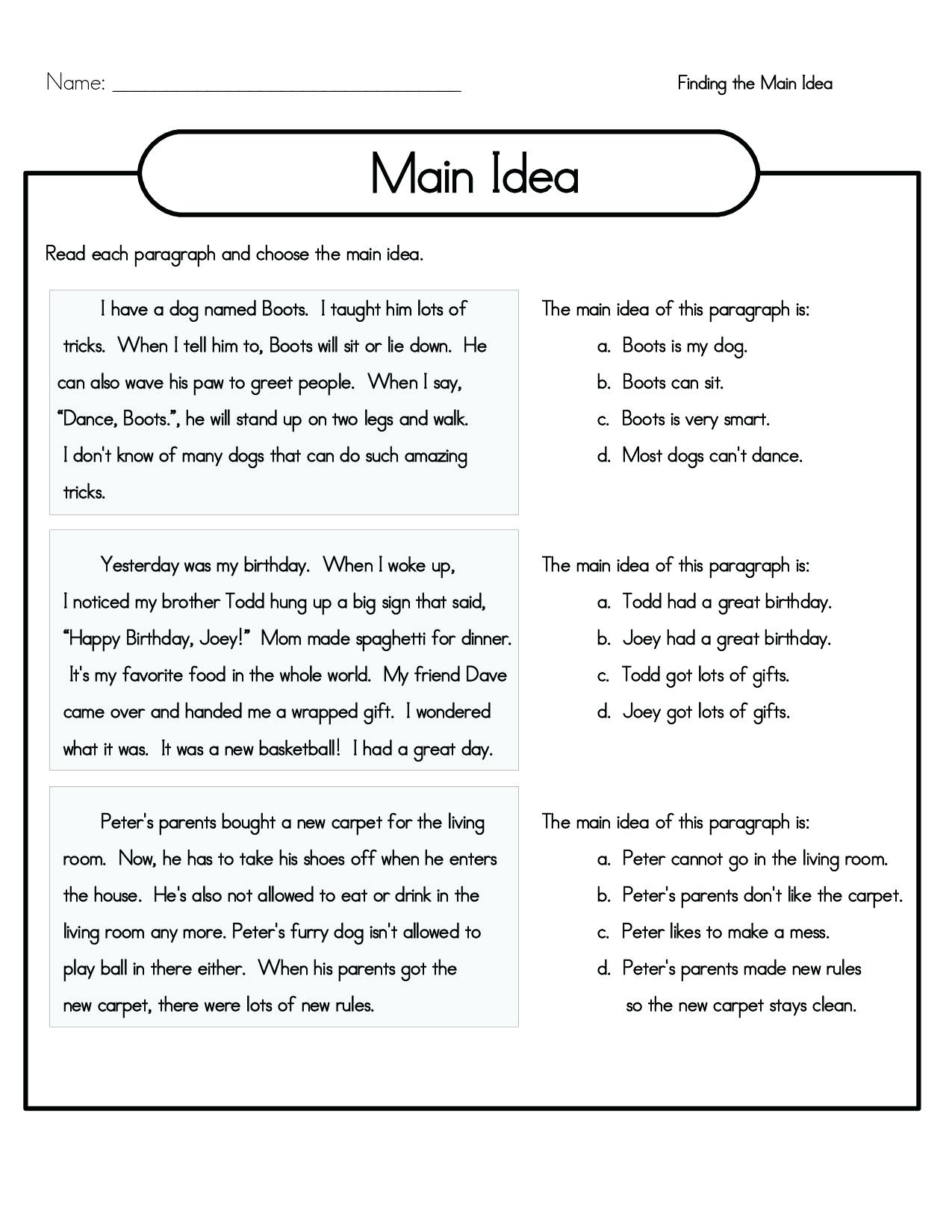 4Th Grade Reading Comprehension Worksheet