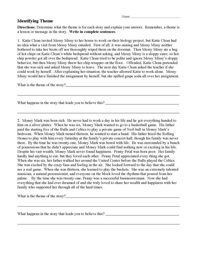 4Th Grade Theme Practice Worksheets Askworksheet