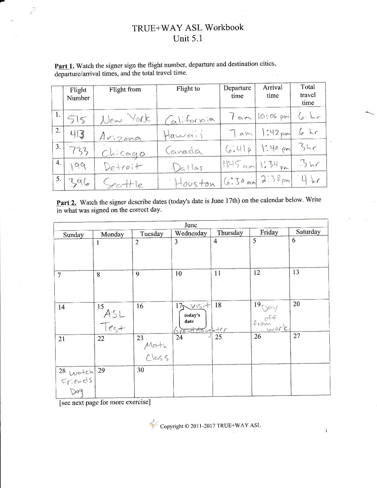 5 2 Worksheet Pdf True Way Asl Workbook Unit 5 2 Part 1 Watch The Signer Give A Statement And