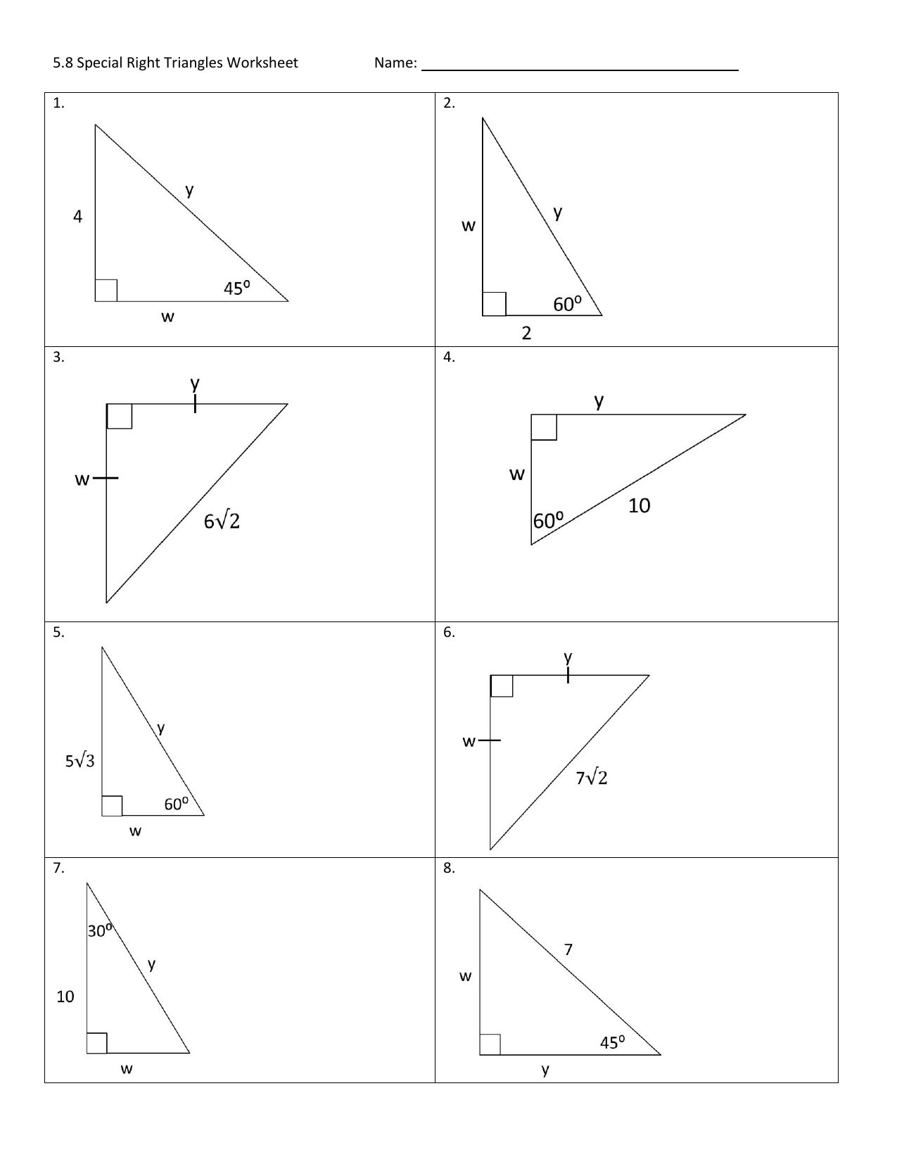 5 8 Special Right Triangles Worksheet Printable Word Searches