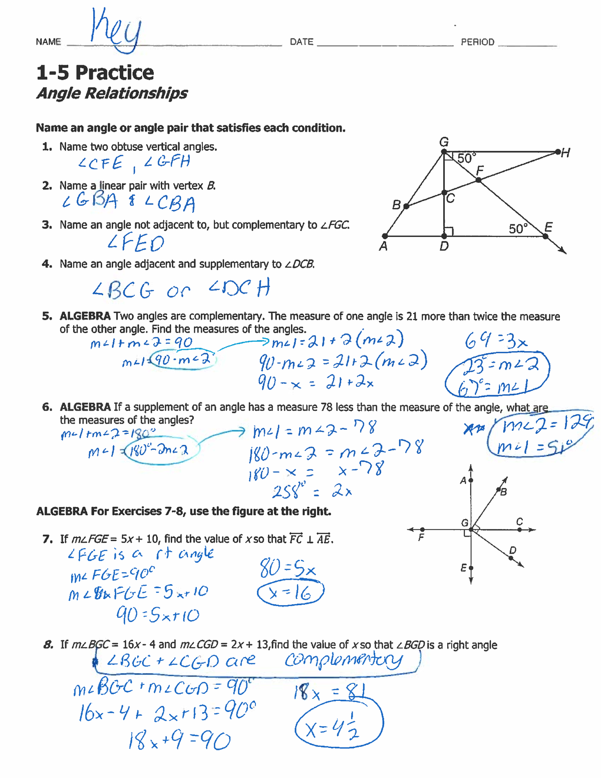 5 Angle Pairs Practice 1 Answers Math18600aaa Studocu