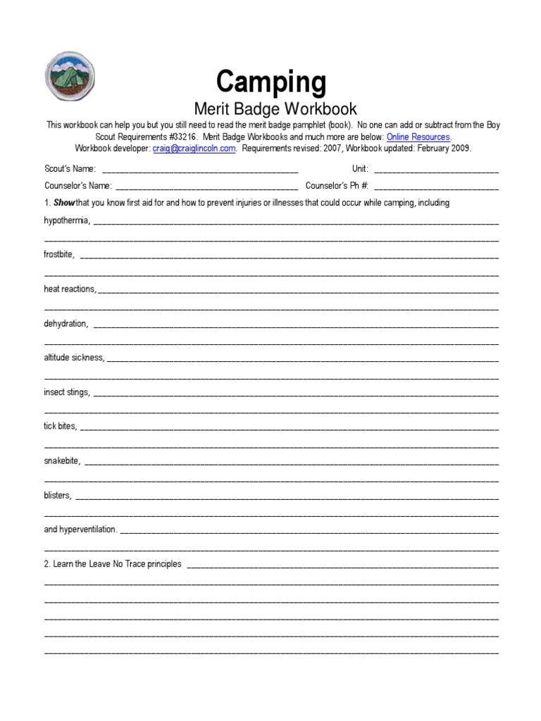 5 Camping Merit Badge Worksheet Fabtemplatez