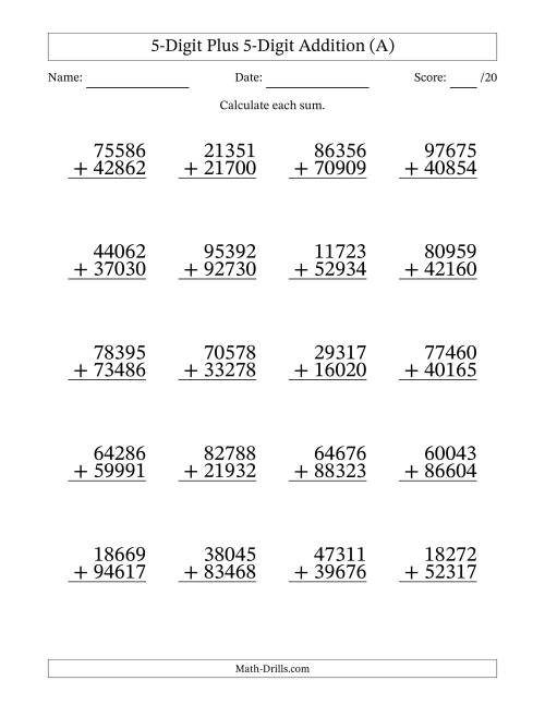 5 Digit Addition Worksheets