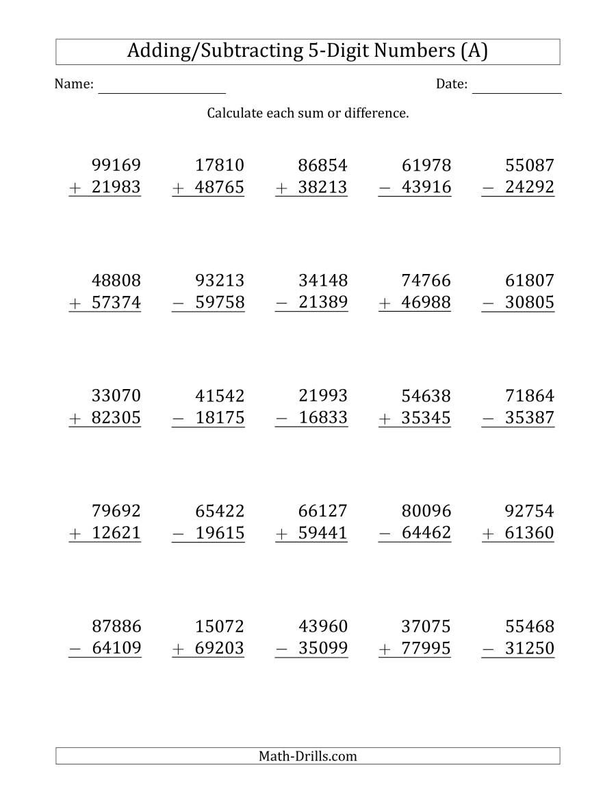 5 Digit Plus 5 Digit Addition With Some Regrouping A