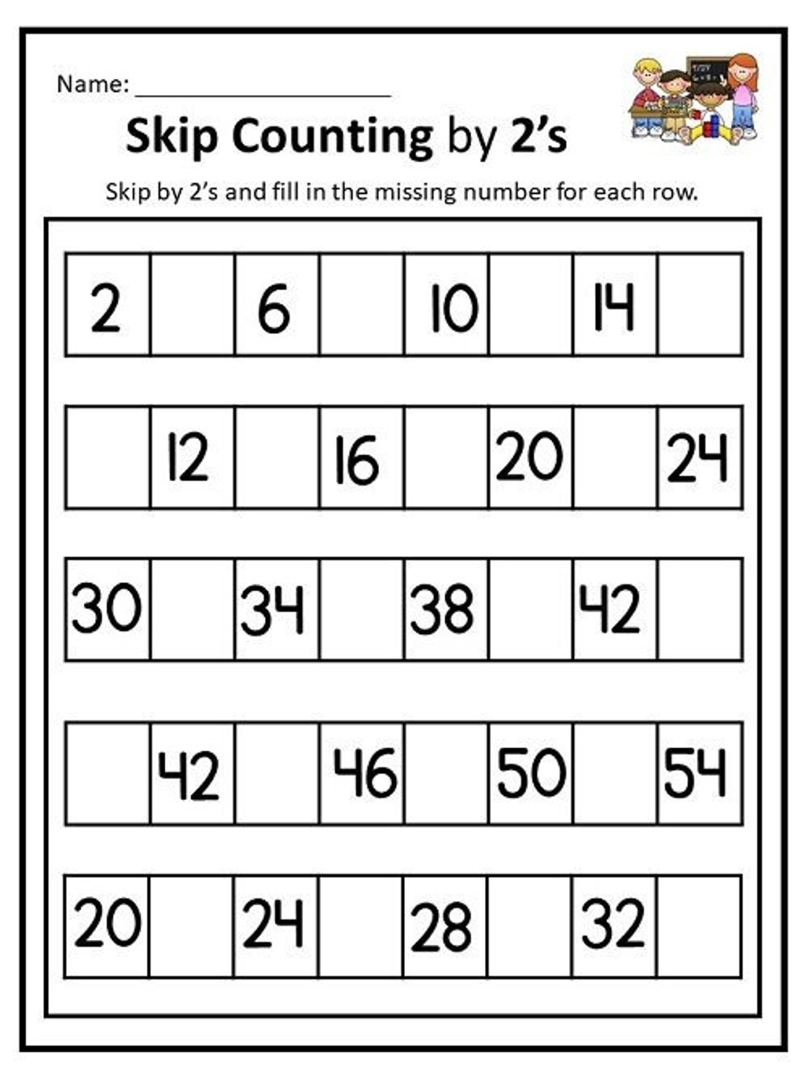 5 Free Math Worksheets Second Grade 2 Skip Counting Skip Counting By 2