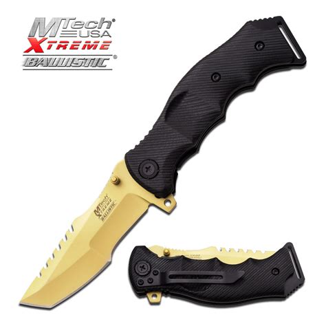 5 Inch Mtech Xtreme Spring Assisted Gold Plate Knife With Bl