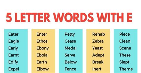 5 Letter Words With E 2100 Words In English 7Esl